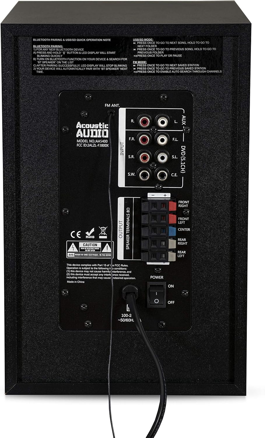 Bluetooth 5.1 Surround Sound Home Theater Speaker Set with LED Light Display, FM Tuner, USB and SD Card Inputs, Remote Control Z921758