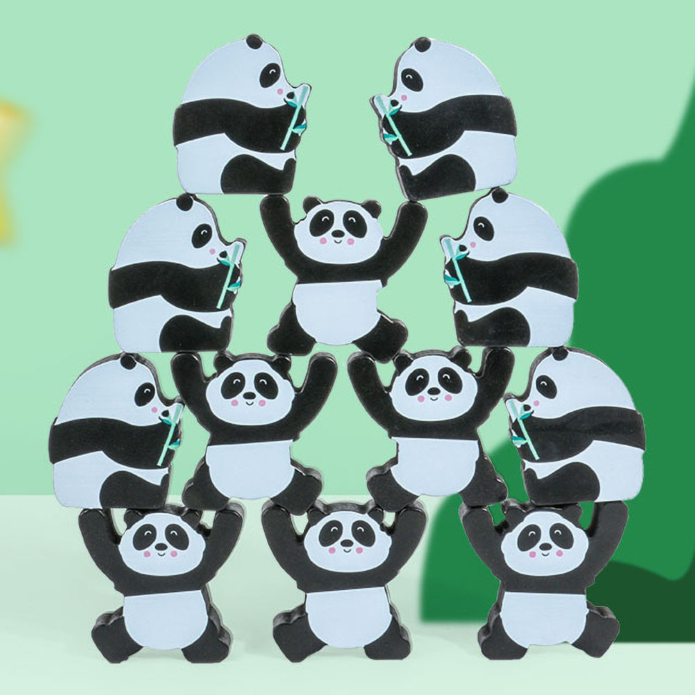 12Pcs Wooden Panda Building Blocks Stacking Toy Set B694393