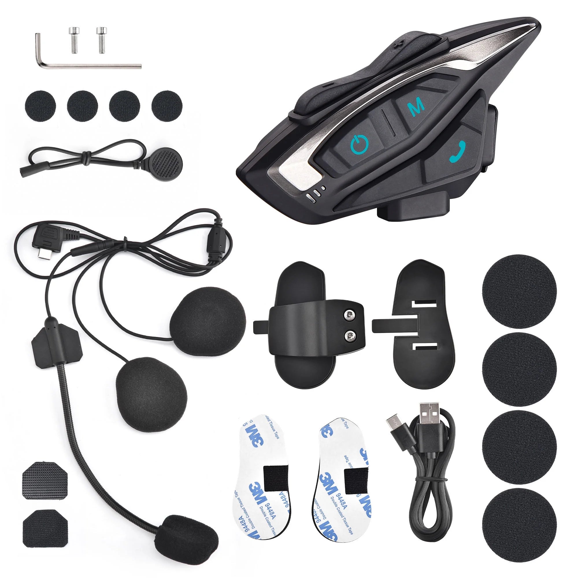 Bluetooth 5.2 Motorcycle Helmet Headset Intercom 8 Rider Noise Cancel W7915