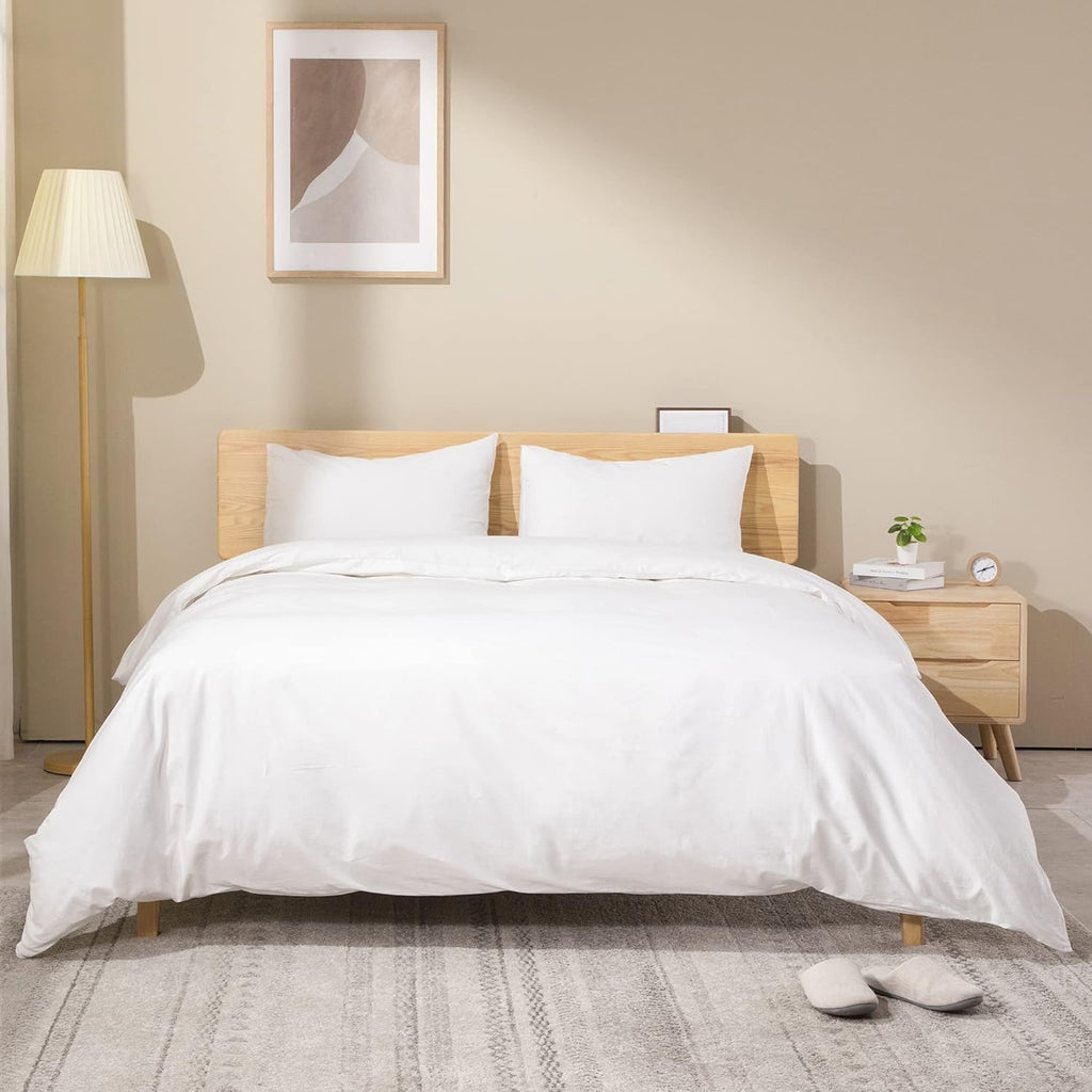 White Washed Cotton Queen Duvet Cover Set, 3-Piece U7441