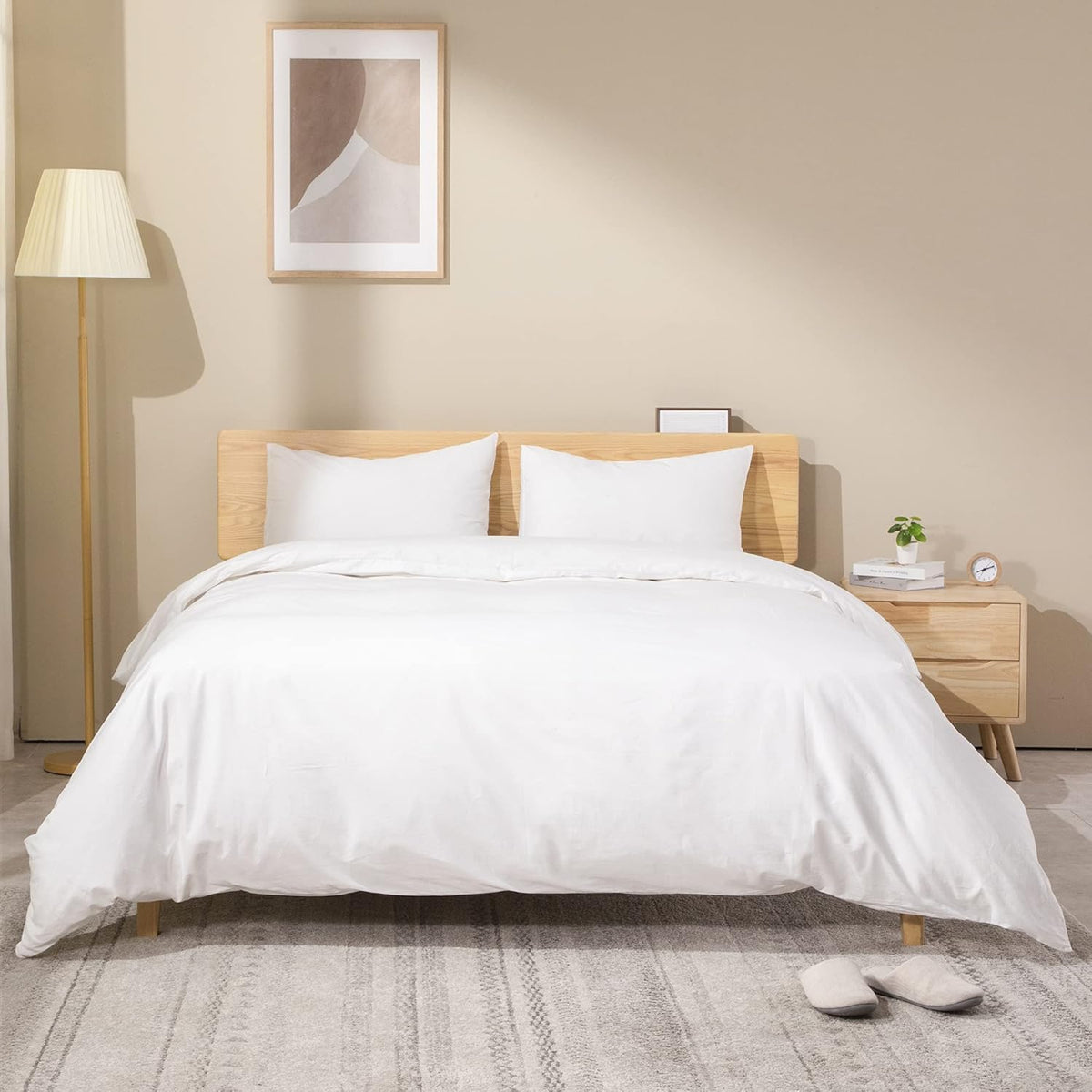 White Washed Cotton Queen Duvet Cover Set, 3-Piece U7441