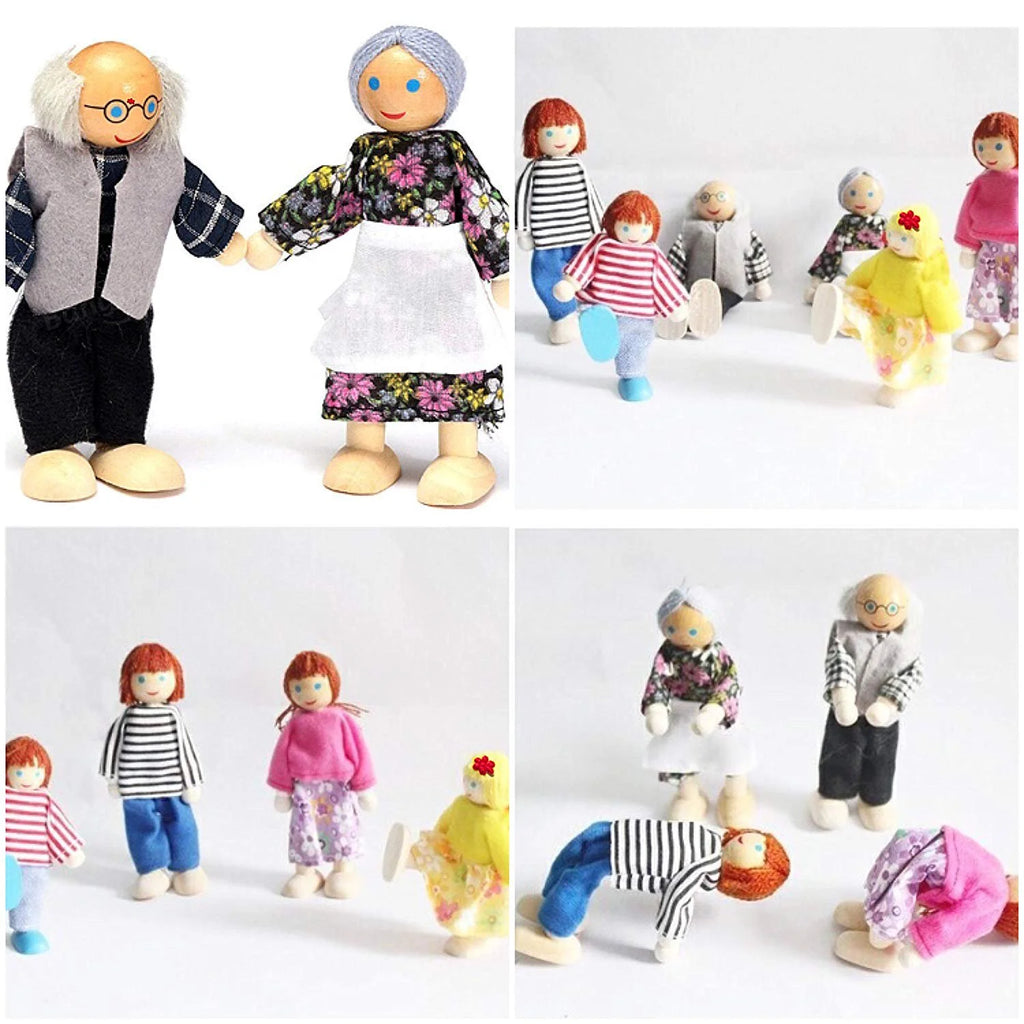 Wooden Dolls Playset Set of 7 People with Dog W31290