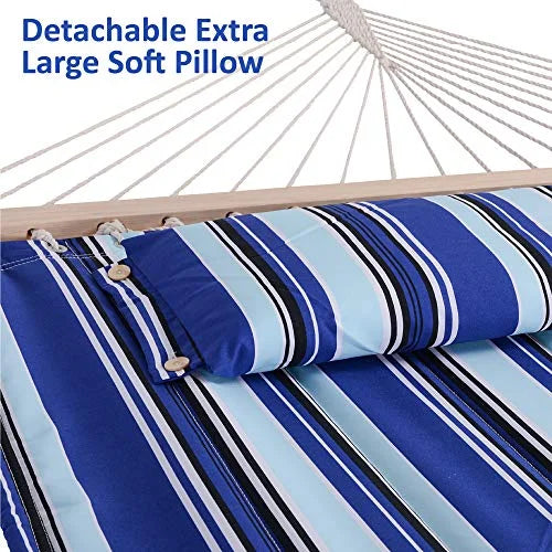 Blue Stripes Double Hammock with Spreader Bar Y16858