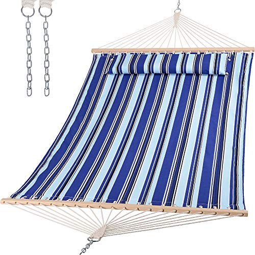 Blue Stripes Double Hammock with Spreader Bar Y16858