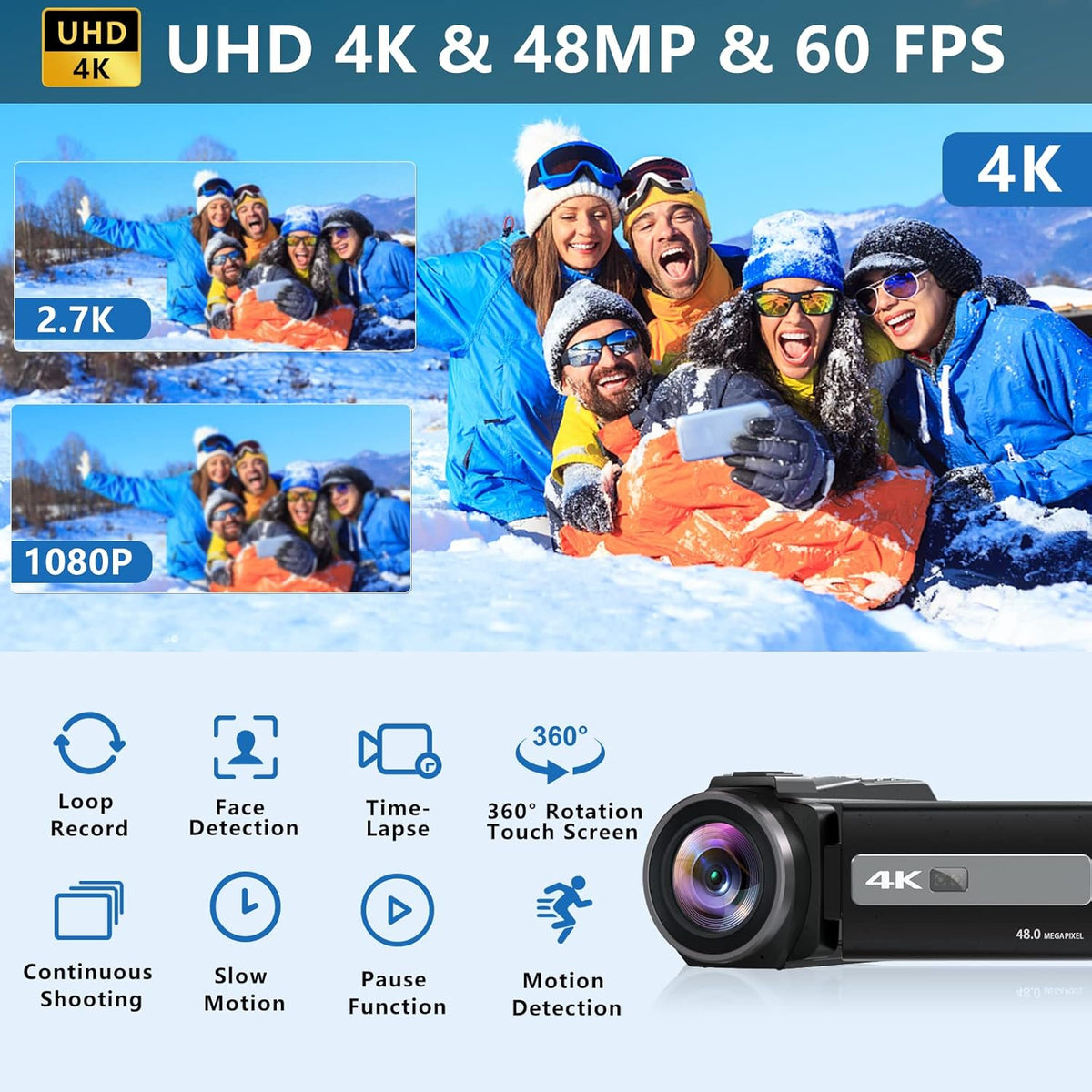 4K 48MP WiFi Vlogging Camera with Touch Screen IR Night Vision K8613