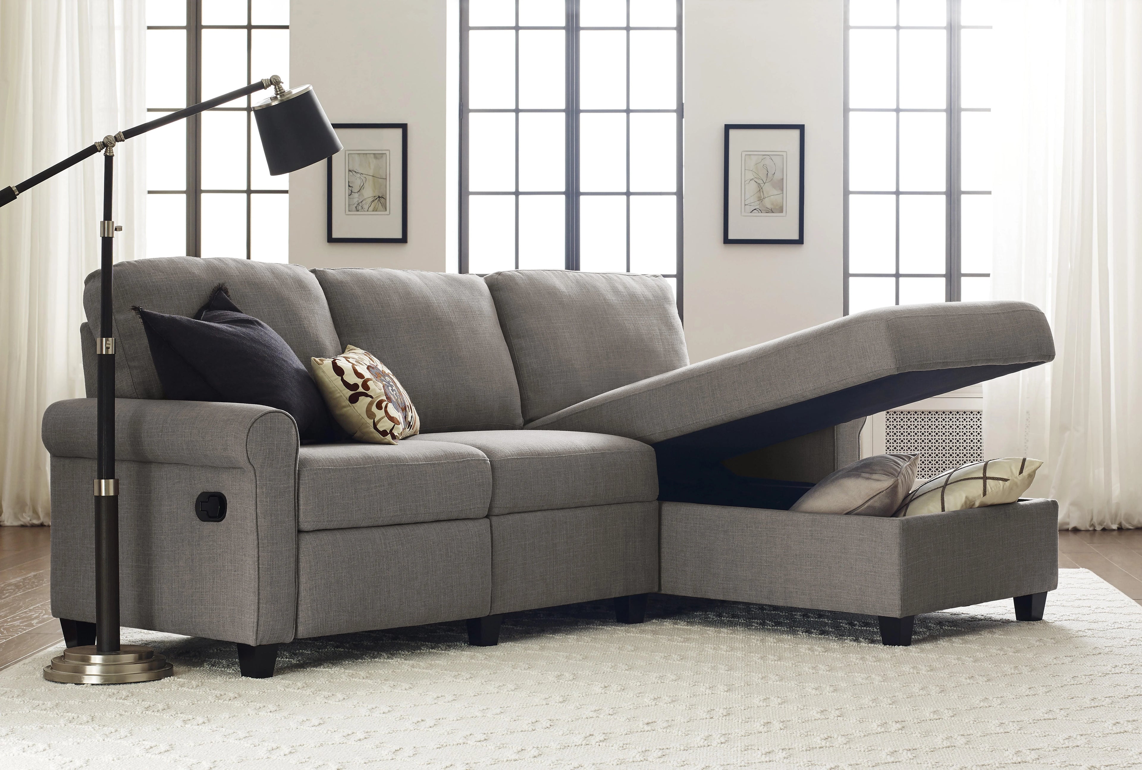Gray Reclining Sectional with Storage Chaise N3746