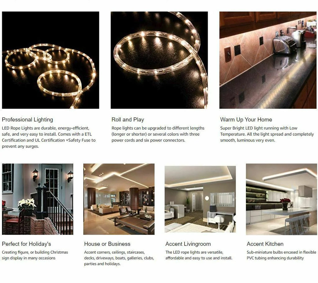 100 feet LED Rope Lighting Warm White J8290