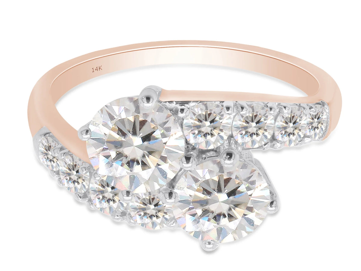 14K Solid Rose Gold Two Stone Bypass Engagement Ring L865