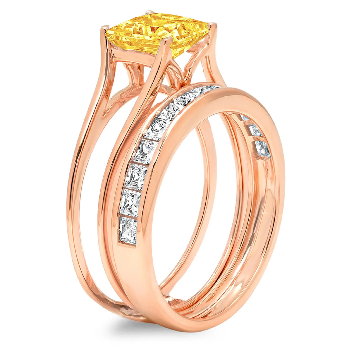 18k Rose Gold Citrine Ring Band Set Size 3.5 W745