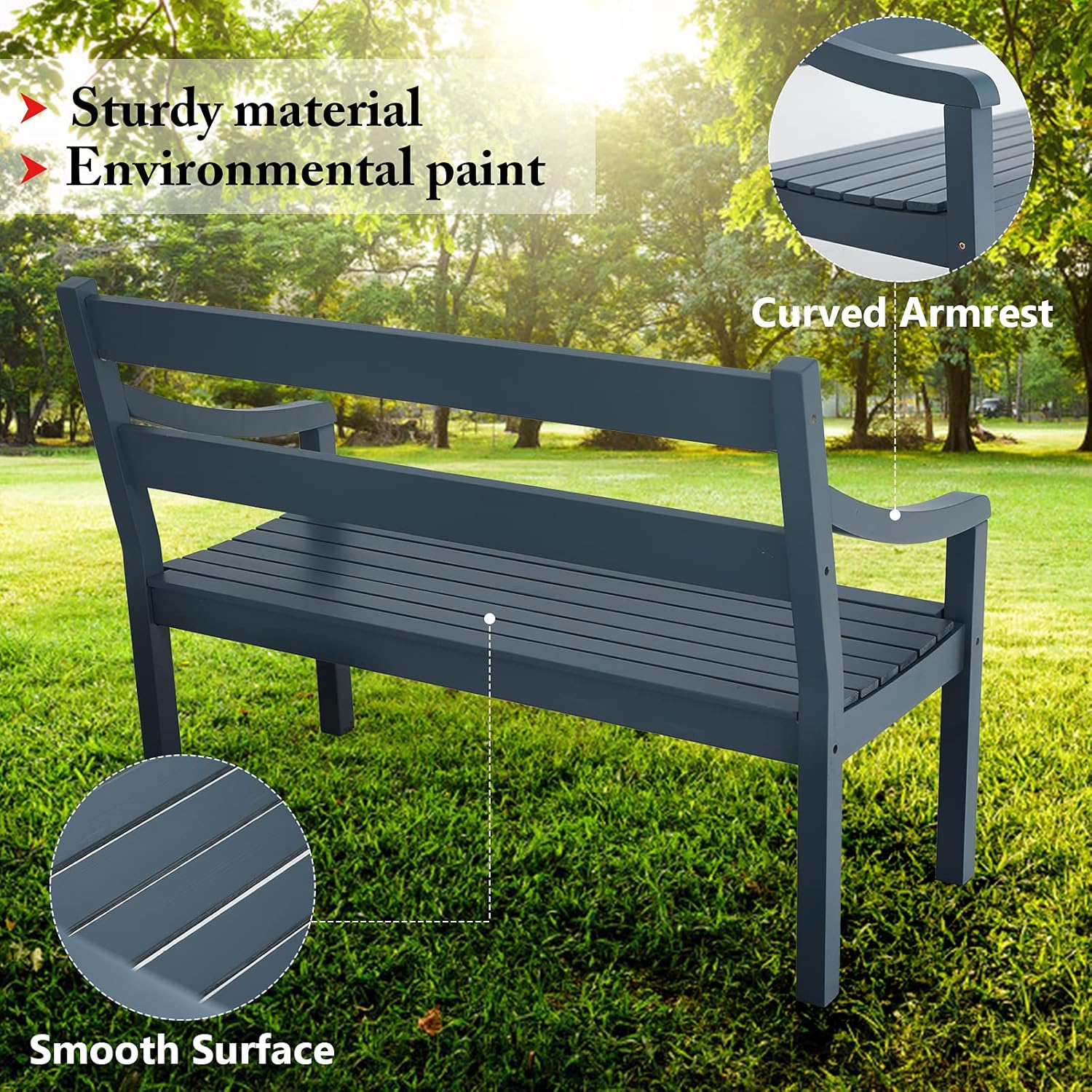 2-Person Acacia Wood Bench with Backrest and Armrest V77684