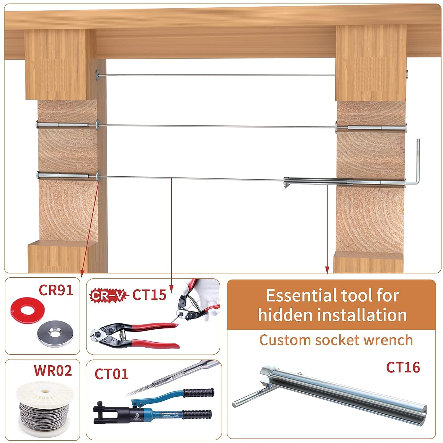 1/8 Invisible Cable Railing Kit with Turnbuckle Swage Threaded Stud and Stemball F4207