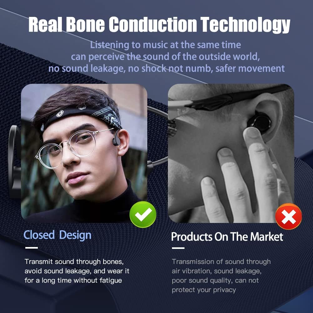 Bone Conduction Open Ear Headphones, IP56 Waterproof Sweatproof, Bluetooth 5.2 with Mic, 8 Hours Battery Life, Pack of 2 G805035