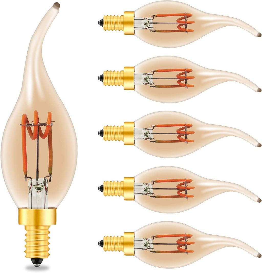12 Pack Dimmable LED Edison Bulbs, E12 Base, 3W, Warm White 2200K, Amber Glass, Candle Bulb O95223
