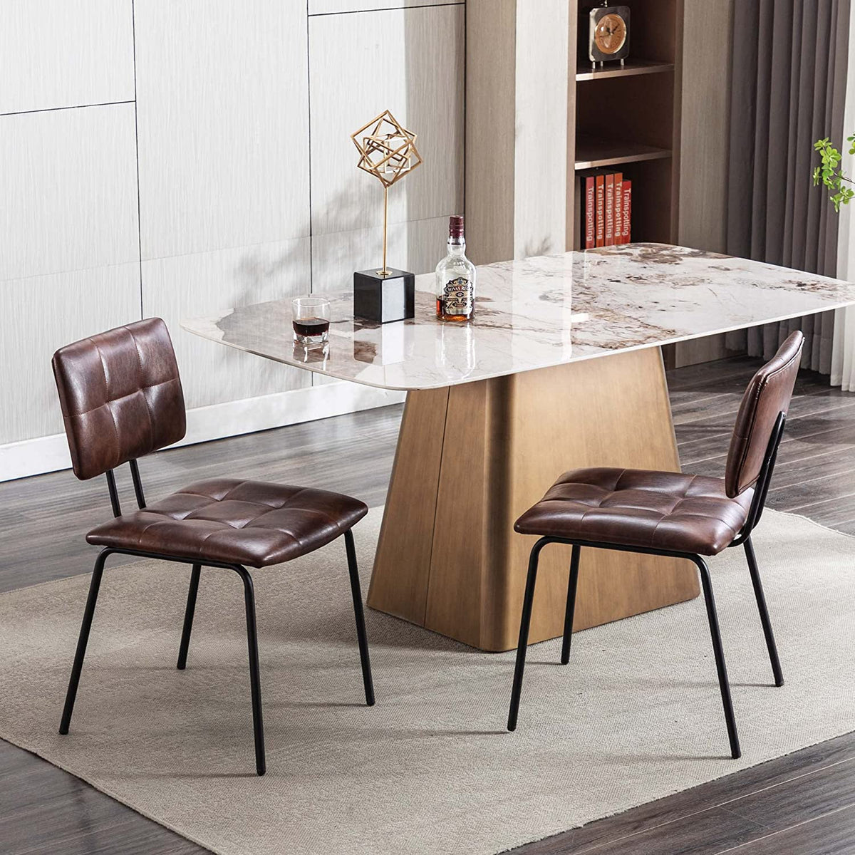 Faux Leather Upholstered Dining Chairs Set of 2 with Metal Legs N8002
