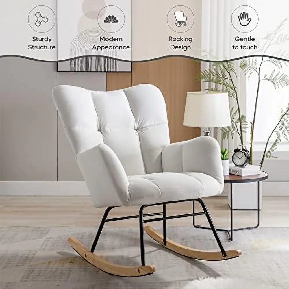 Ivory Teddy Velvet Rocking Accent Chair U546251