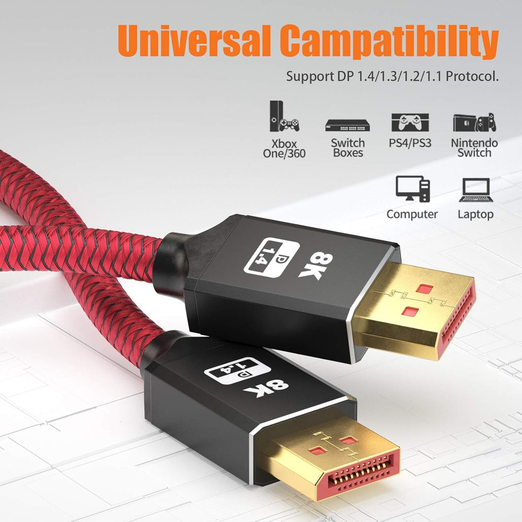 8K DisplayPort 1.4 Cable 25ft 2Pack Nylon Braided E220