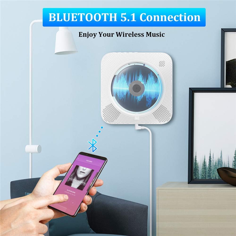 CD Player with Bluetooth, Portable Wall Mountable CD Player with Dust Cover, Home Audio Boombox with Remote Control FM Radio Colorful Light MP3 Headphone Jack AUX Input Output Pack of 2 Q9175