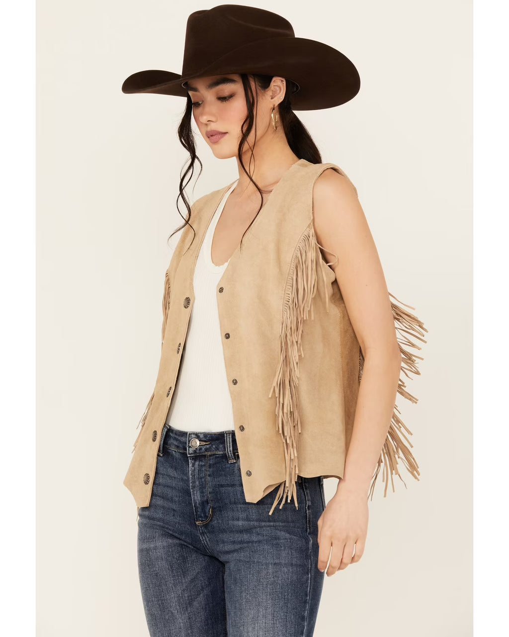 Tan Suede Fringe Vest T35395