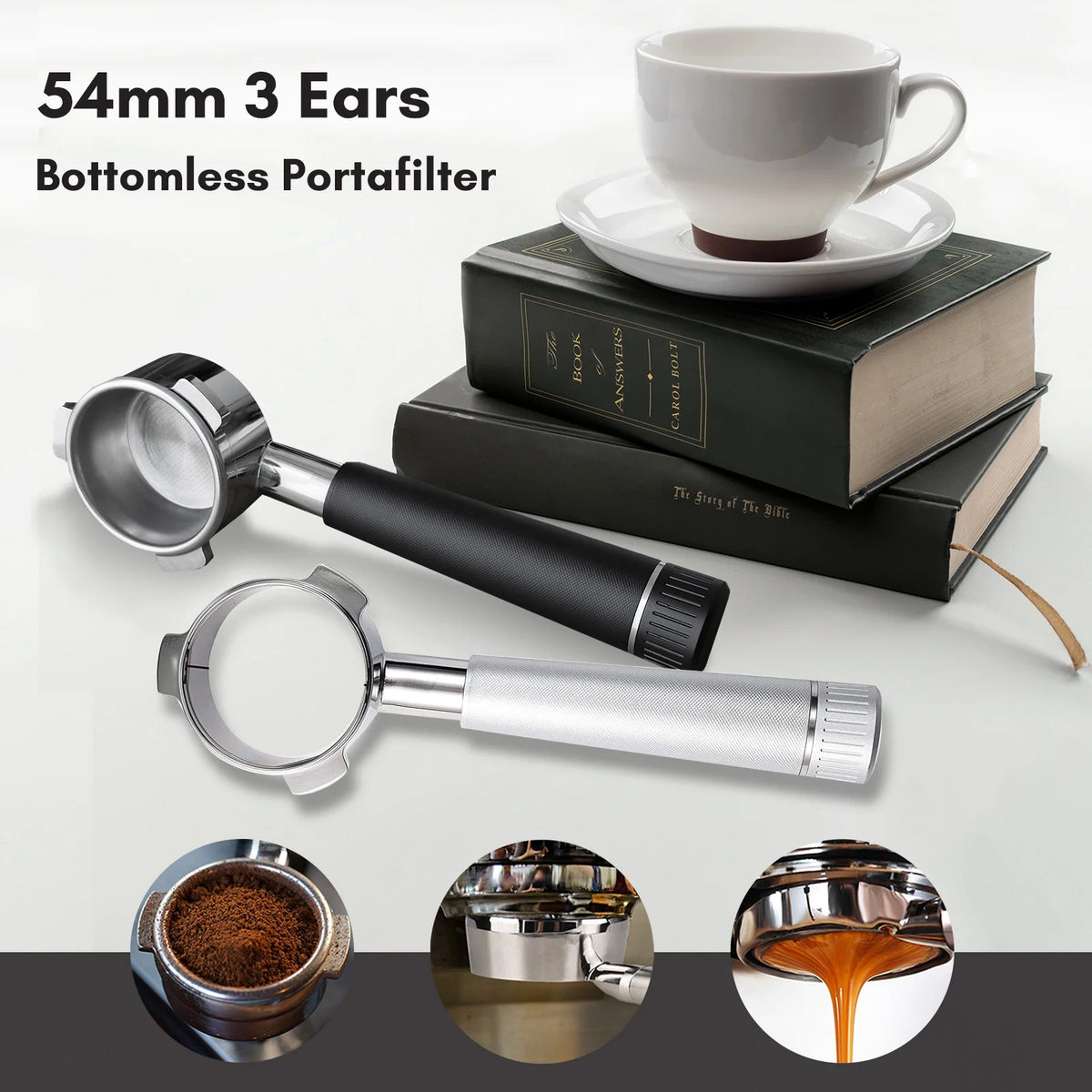 54mm Bottomless Portafilter for Coffee Machine, Stainless Steel Head H2532