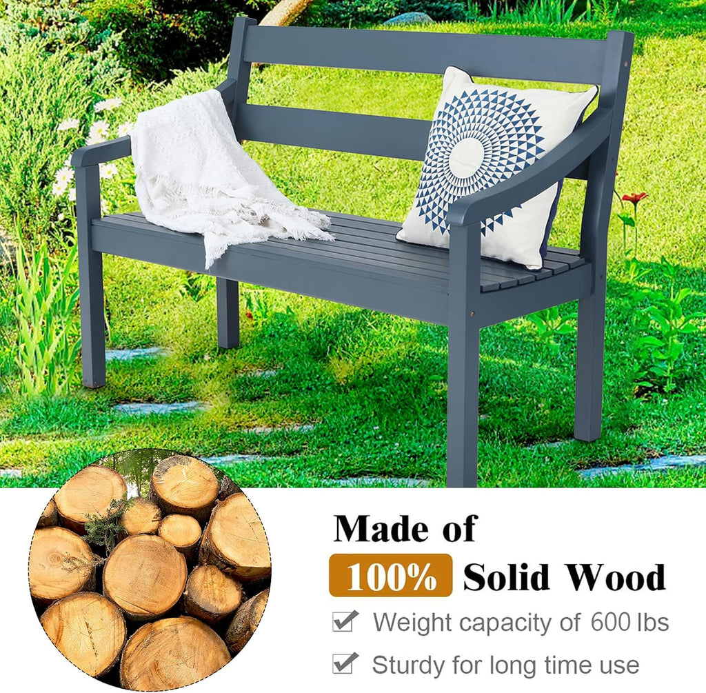 2-Person Acacia Wood Bench with Backrest and Armrest V77684