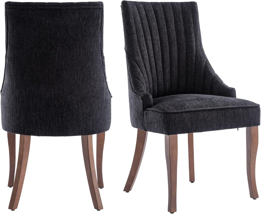 Set of 2 Tufted Linen Fabric Upholstered Dining Chairs E648583