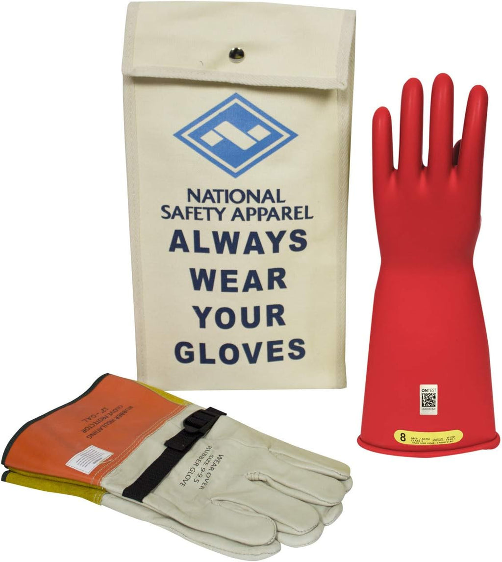 Class 2 Black Rubber Voltage Insulating Glove Kit with Leather Protectors T90969