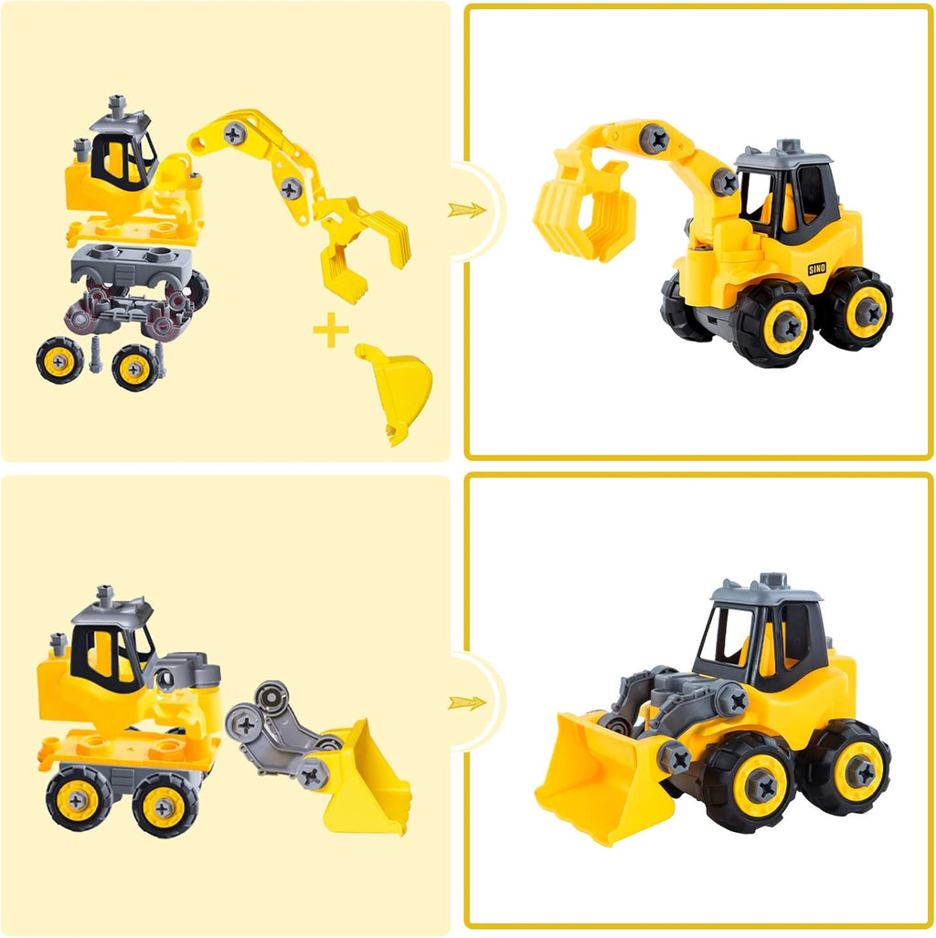 3 in 2 Construction Truck STEM Building Excavators Bulldozers Play Set N23048