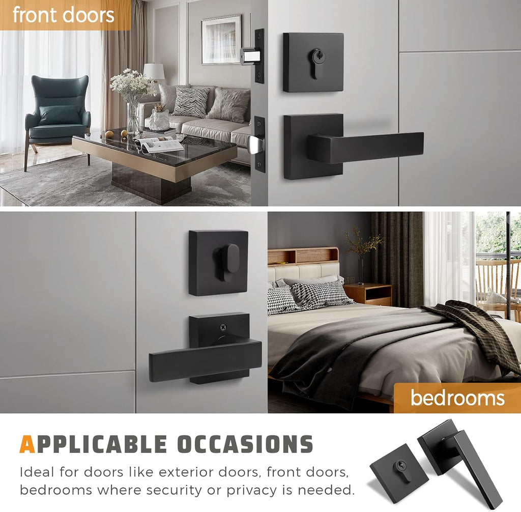 10 Pack Matte Black Entry Door Handle Set with Deadbolt and Lever F1145