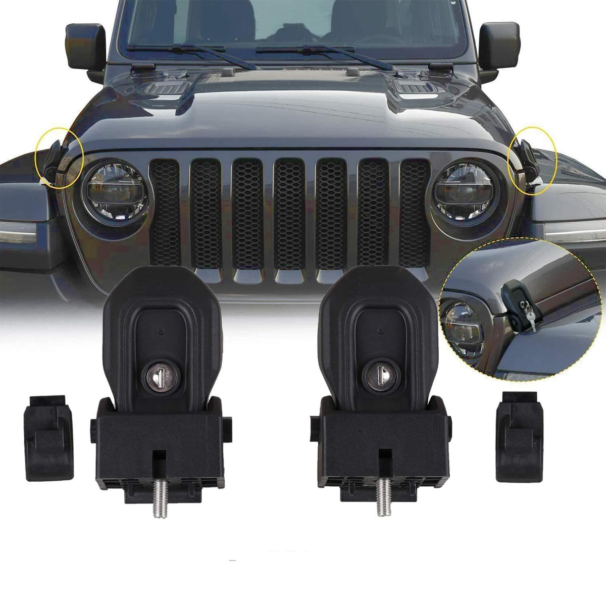 2pcs Anti-Theft Hood Lock Latches for Jeep Wrangler JL Gladiator JT R3962