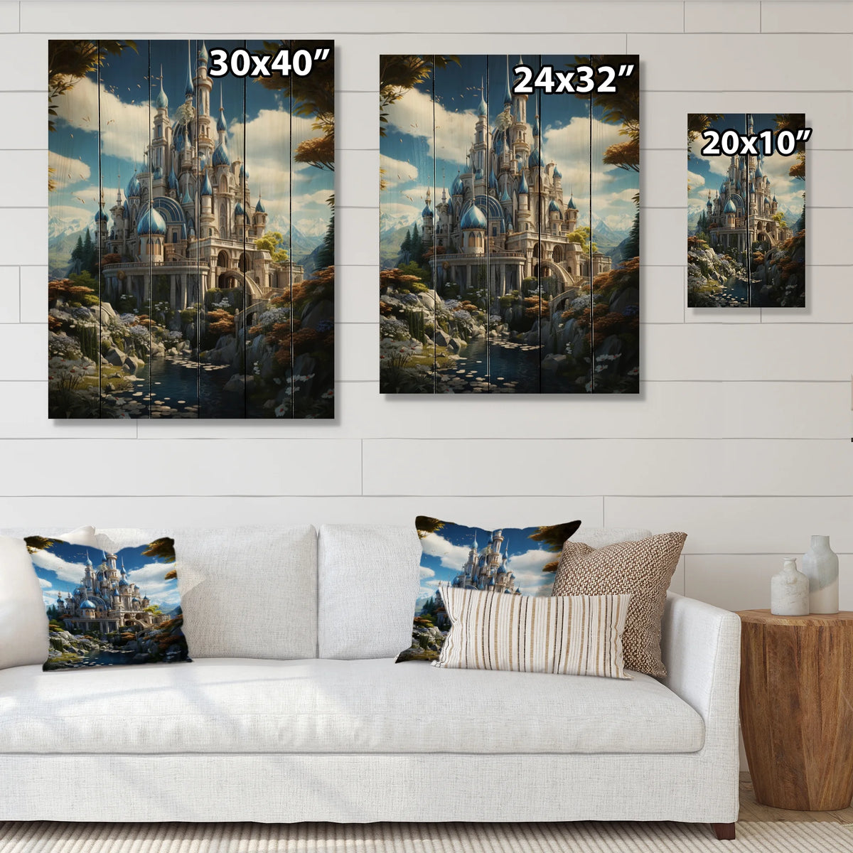 Castles Print on Natural Pine Wood J9234