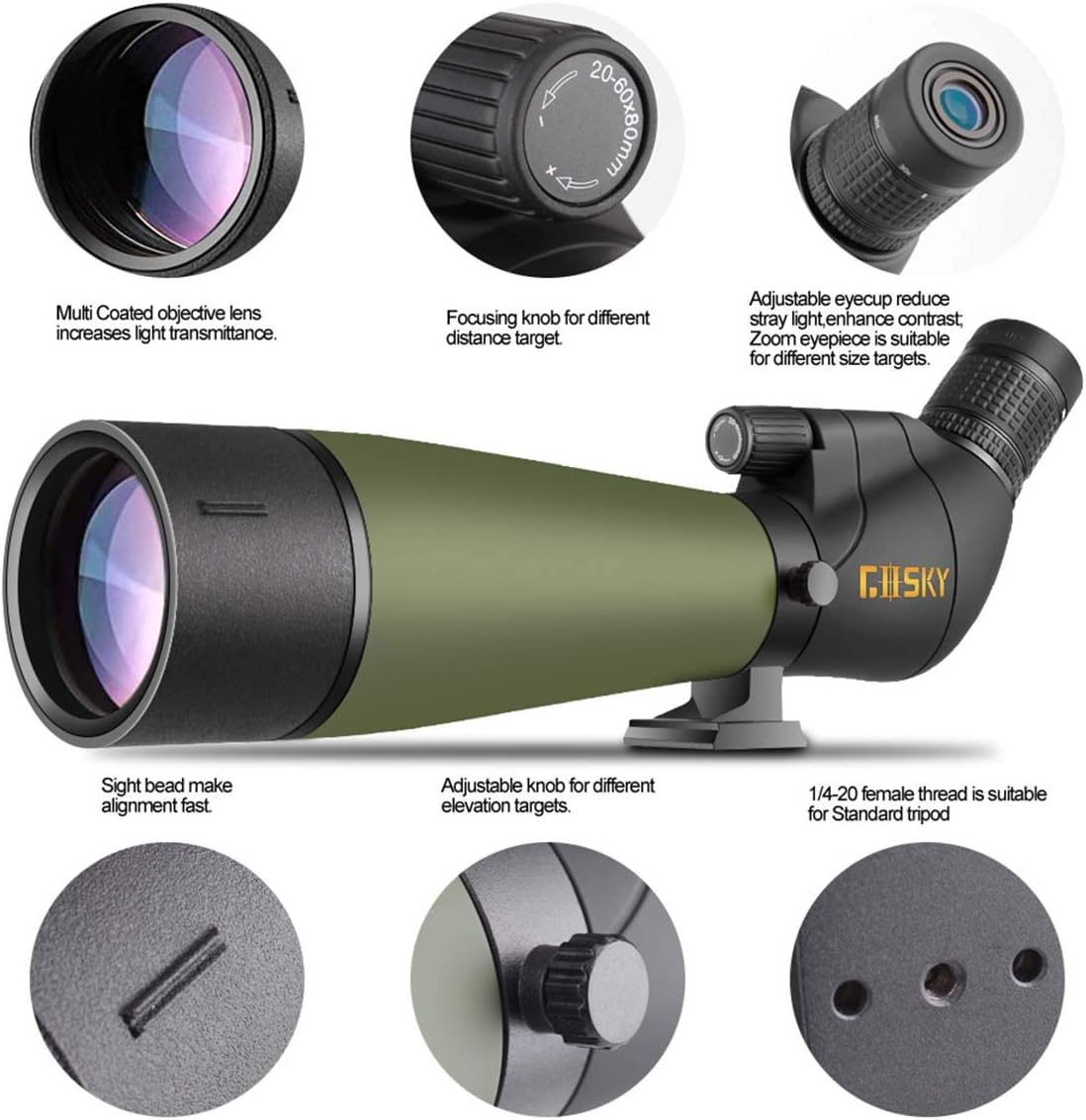 20-60x80 BAK4 Angled Spotting Scope with Tripod, Carrying Bag, Smartphone Adapter Q77161