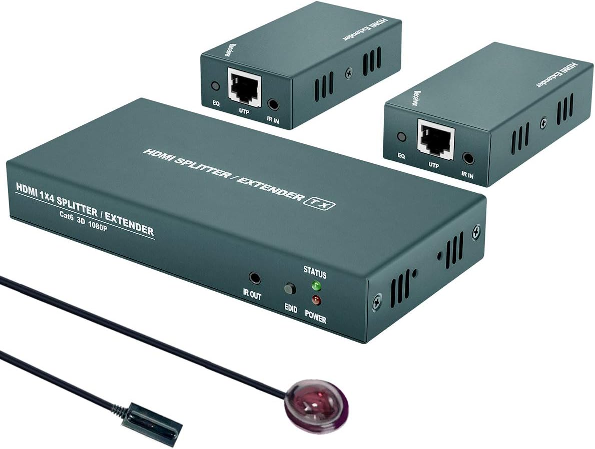 HDMI Extender Splitter 1x2 with IR, 2 HDMI Loop Out, Pack of 2 E345132