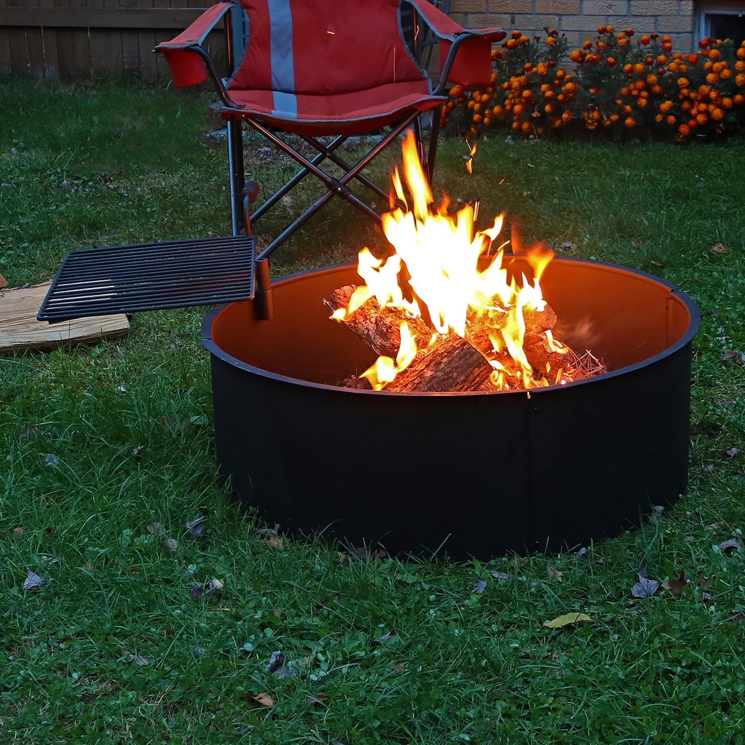36 Inch Heavy Duty Steel Fire Pit with Cooking Grate and Fire Poker C67557