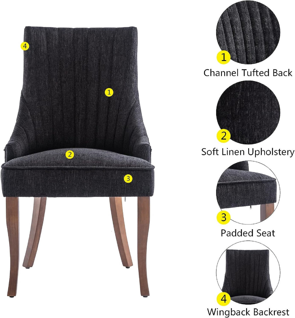 Set of 2 Tufted Linen Fabric Upholstered Dining Chairs E648583