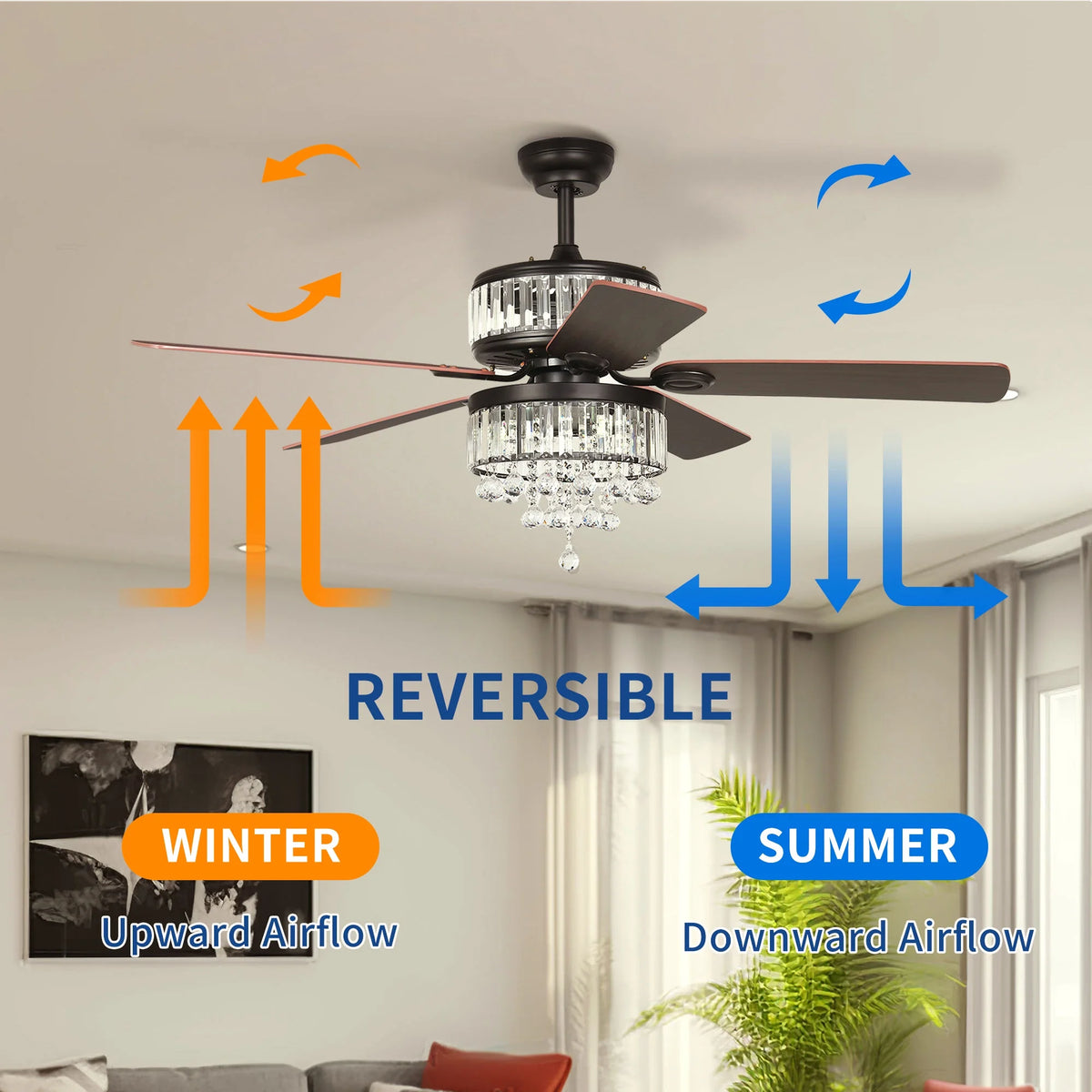 Black Crystal Ceiling Fan with Remote P140
