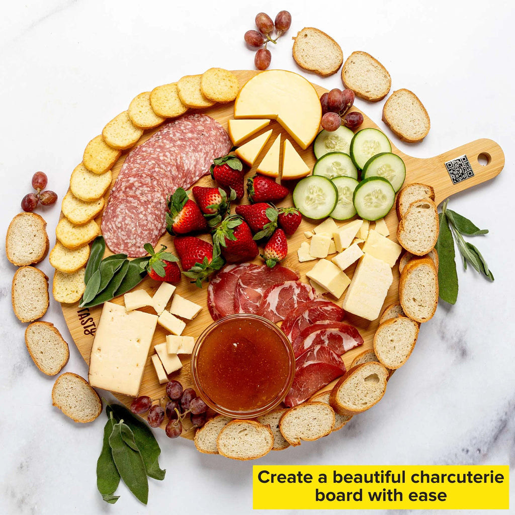 Bamboo Round Charcuterie Board with Handle, 15.5" R824