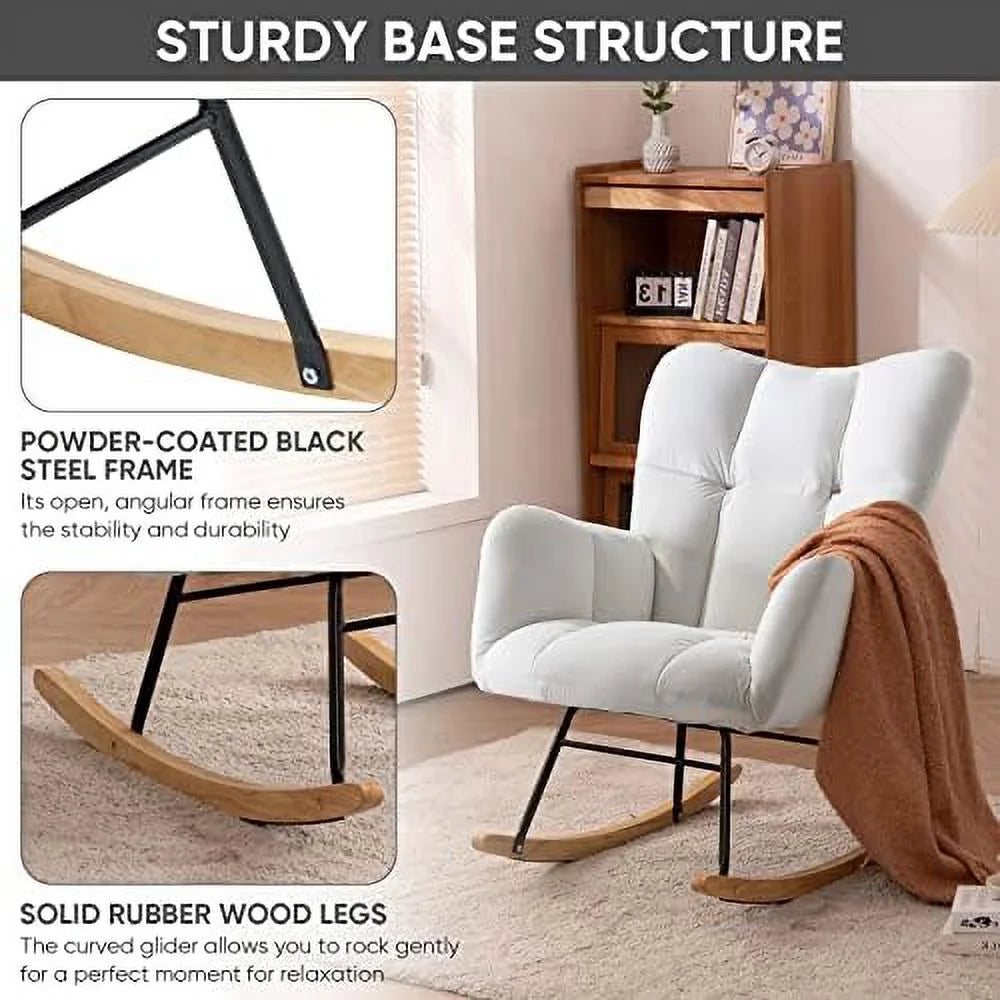Ivory Teddy Velvet Rocking Accent Chair U546251