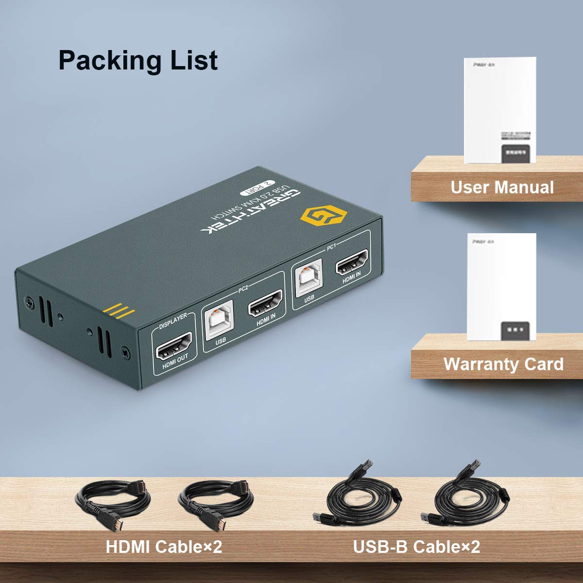 HDMI KVM Switch 2 Port, USB2.0, Ultra HD 4K @30Hz, 2 PC Share 1 Set of Keyboard, Mouse and Monitor, with 2 USB and 2 HDMI Cables, Support Wireless Keyboard and Mouse Pack of 2 T854