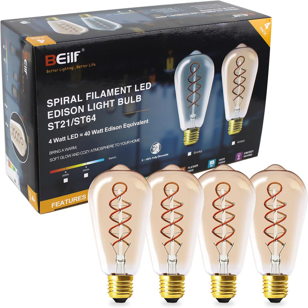 12 Pack Dimmable LED Edison Bulbs, E12 Base, 3W, Warm White 2200K, Amber Glass, Candle Bulb O95223