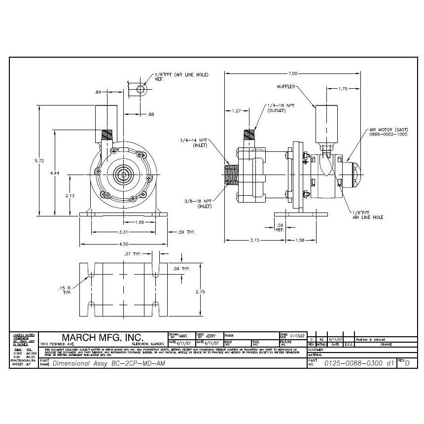 3/4x22 FPT Inlet 1/4x22 MPT Outlet Pump O998