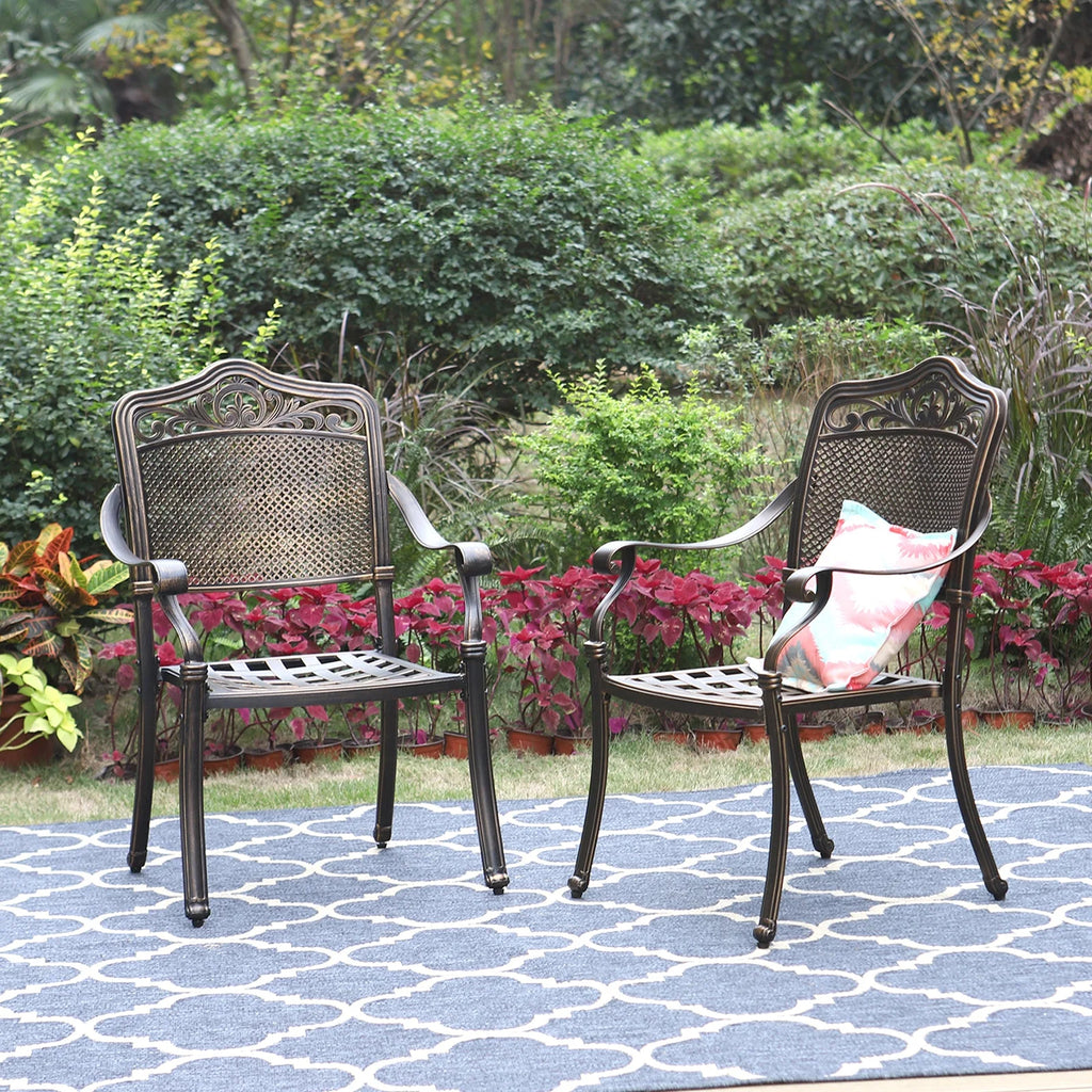 Set of 2 Cast Aluminum Outdoor Dining Chairs, Antique Bronze S49912