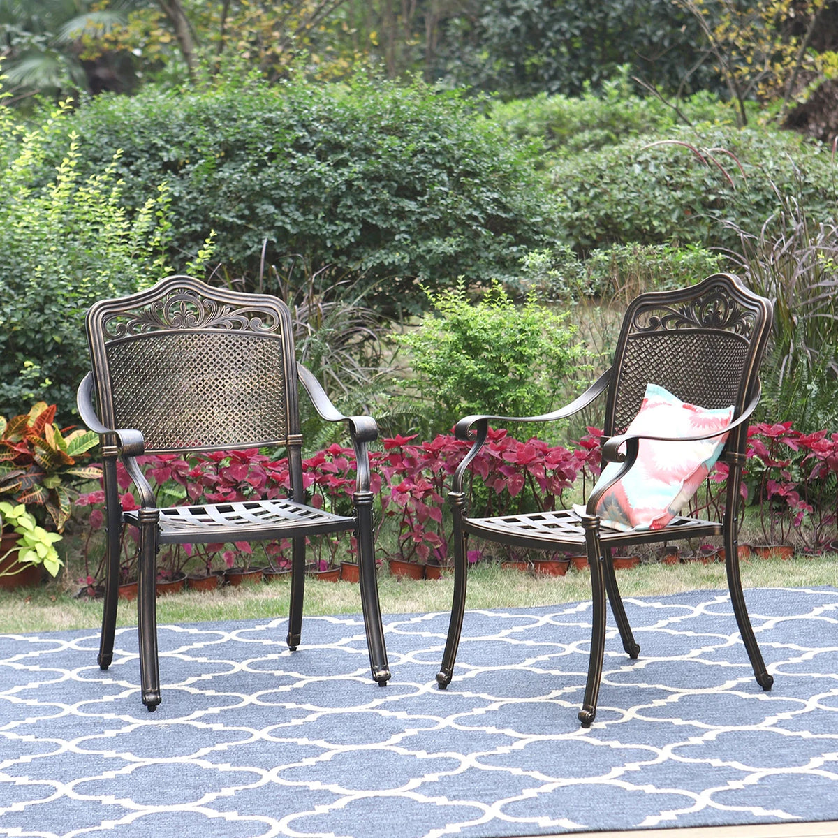 Set of 2 Cast Aluminum Outdoor Dining Chairs, Antique Bronze S49912