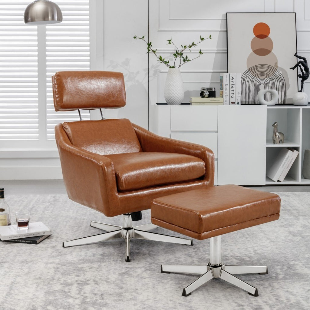 PU Leather Swivel Armchair with Ottoman Q850489