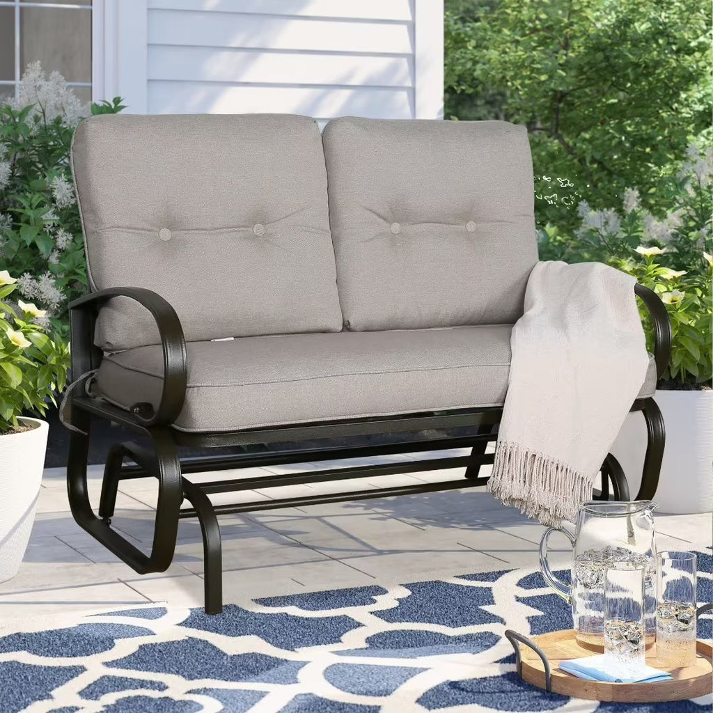Beige 2-Person Outdoor Steel Glider Chair C71148