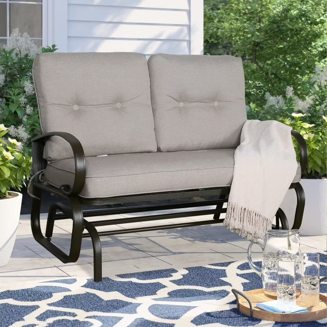 Beige 2-Person Outdoor Steel Glider Chair C71148