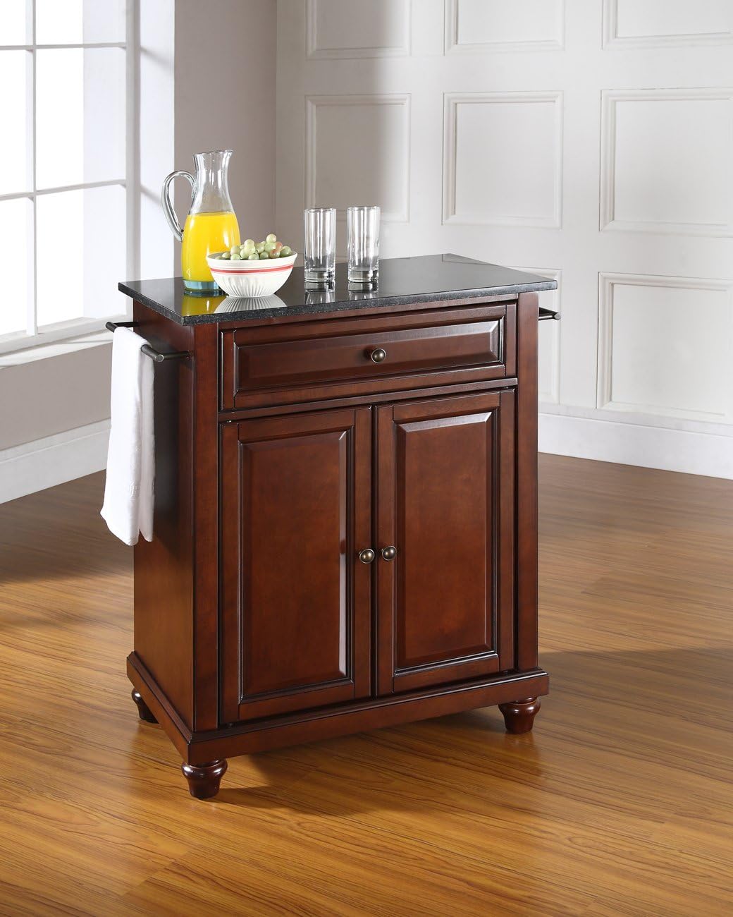 White Kitchen Island with Solid Gray Granite Top H659031