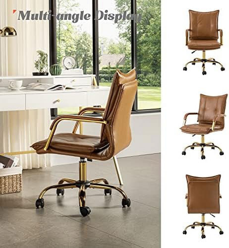 Camel Faux Leather Adjustable Swivel Office Desk Chair L7543