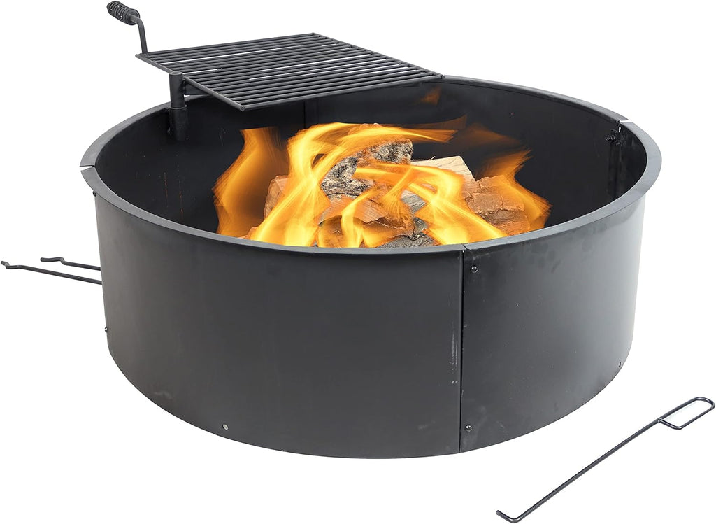 36 Inch Heavy Duty Steel Fire Pit with Cooking Grate and Fire Poker C67557