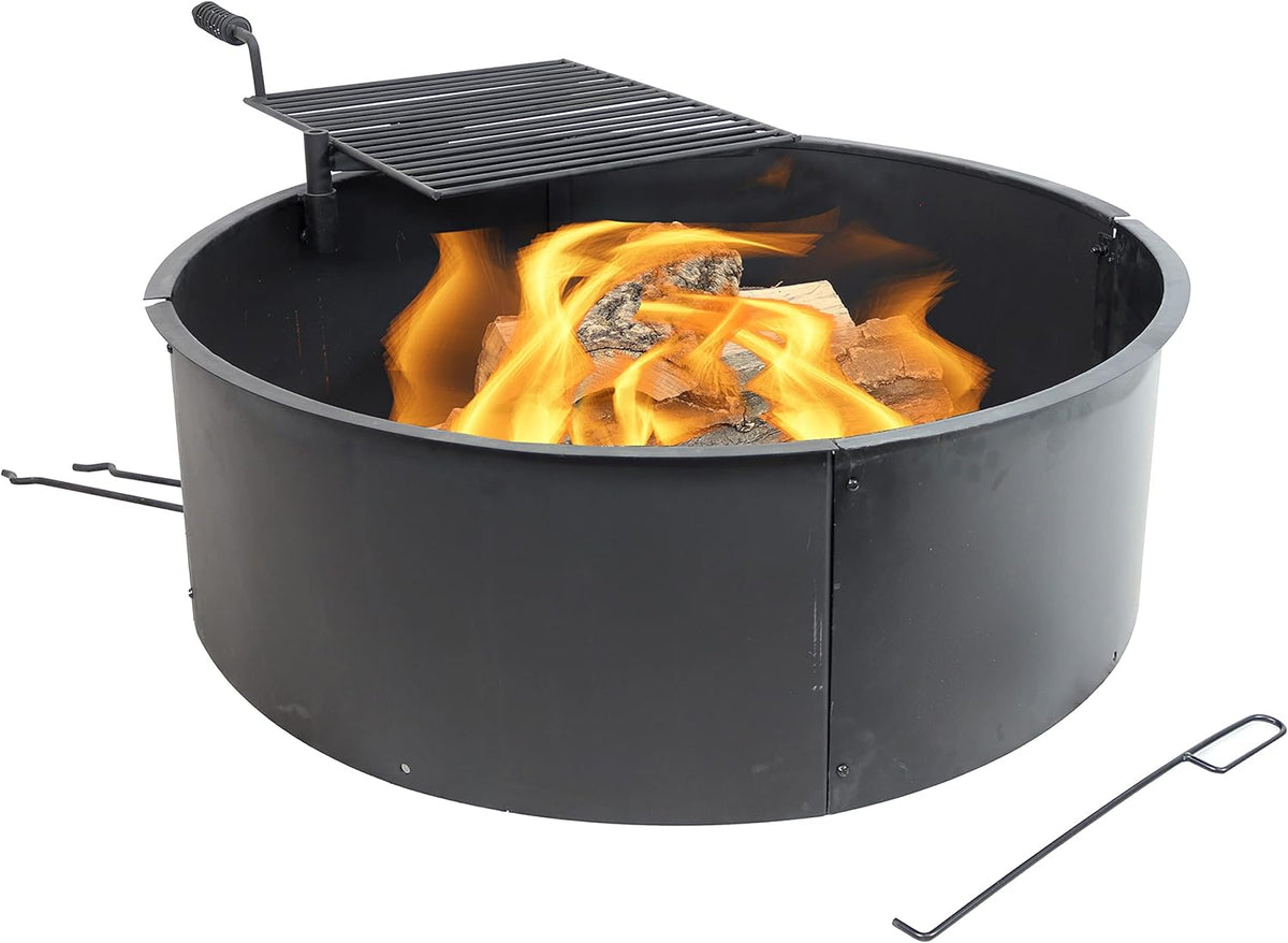 36 Inch Heavy Duty Steel Fire Pit with Cooking Grate and Fire Poker C67557
