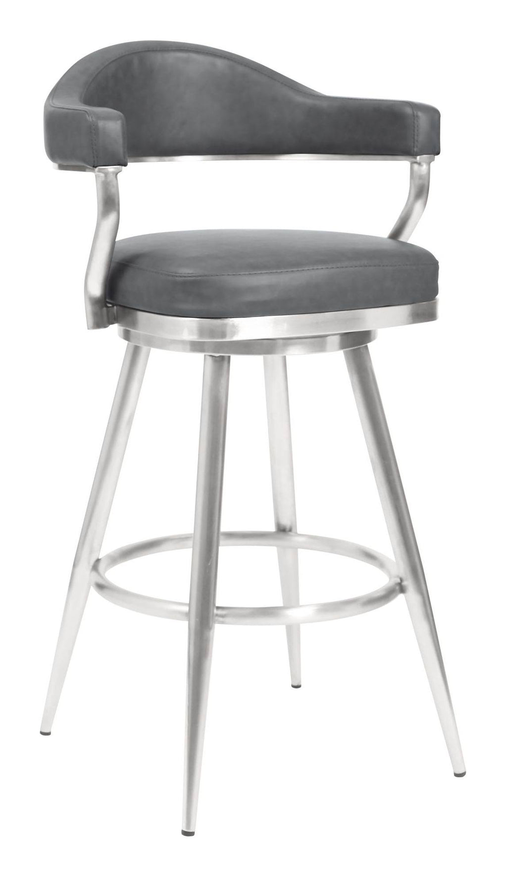 26 inch Counter Height Barstool in Brushed Stainless Steel and Vintage Grey Faux Leather N545790